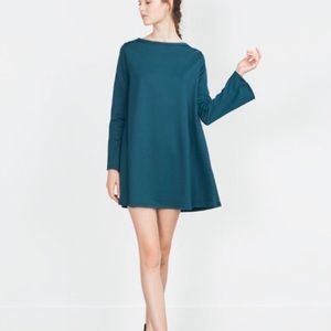 Zara Bell Sleeve Mini Dress Teal Blue/Green Size Small